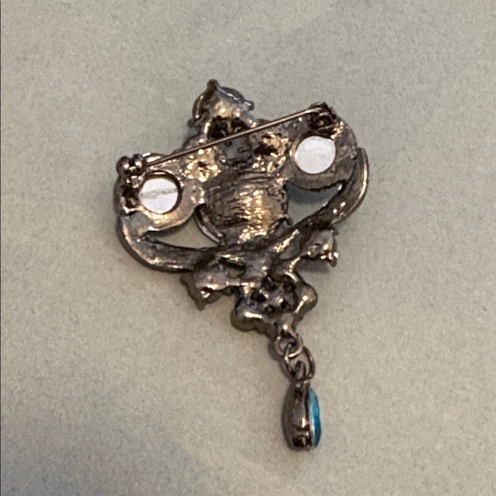 Vintage gorgeous blue brooch gun metal tone - Picture 2 of 3